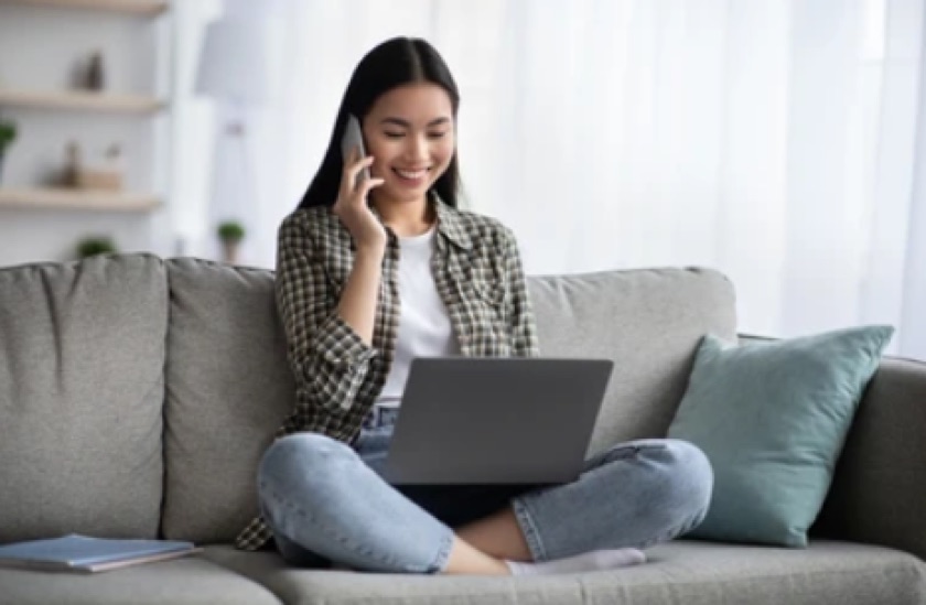 A person on a phone call at home
